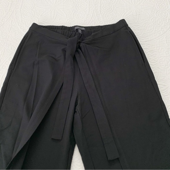 Eileen‎ Fisher Tie-Front Overlay Wide Leg Crop Pants, Black - Picture 4 of 5